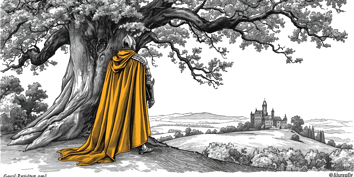 A golden knight at the start of a winding path